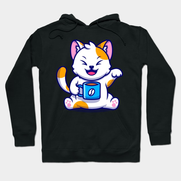 Cat and Coffee Kawaii Orange - Cute Hoodie by Ravensdesign